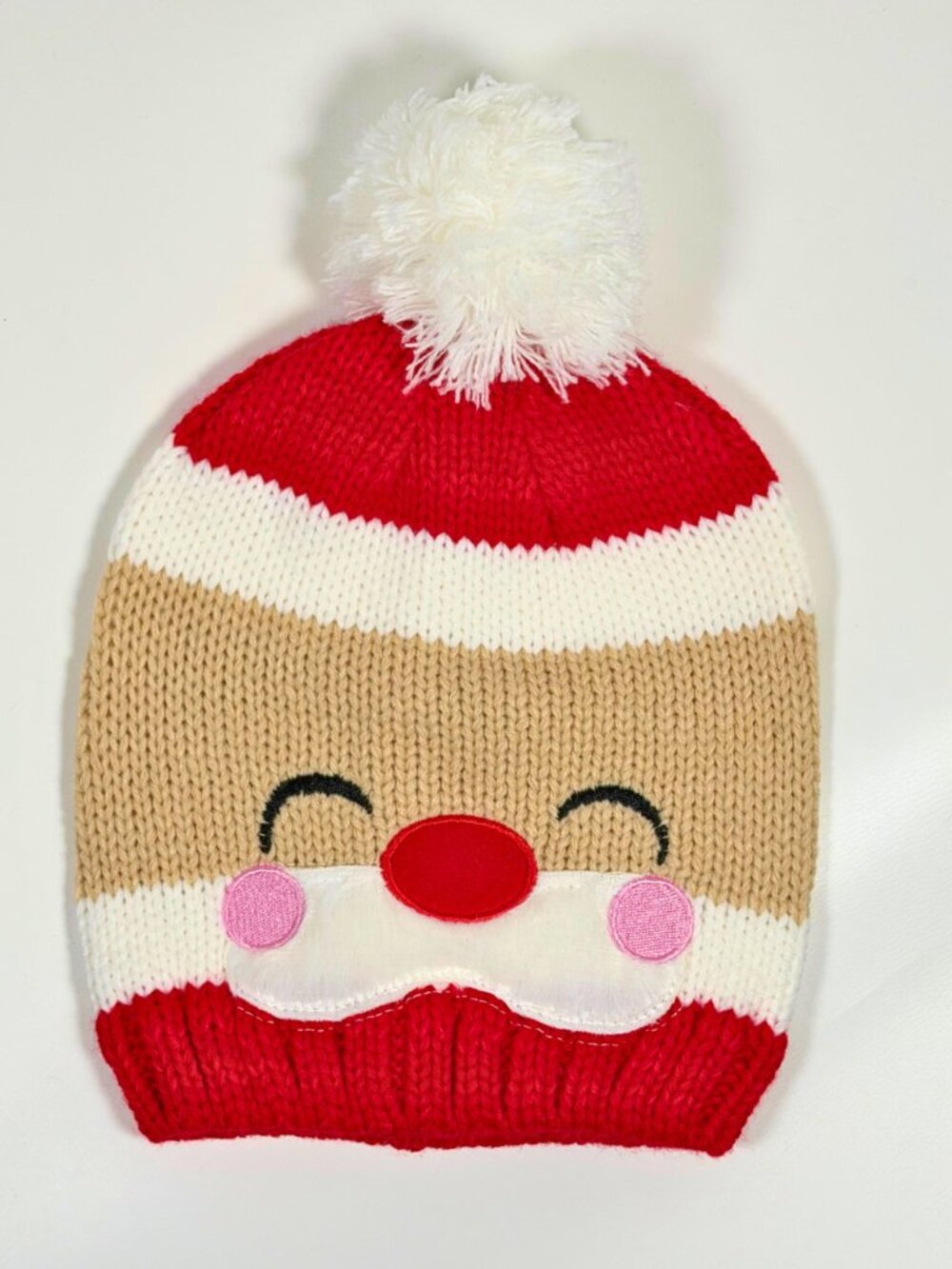 Cute Festive Santa Claus Knit Beanie Hat with Pom-Pom | Holiday Winter Beanie